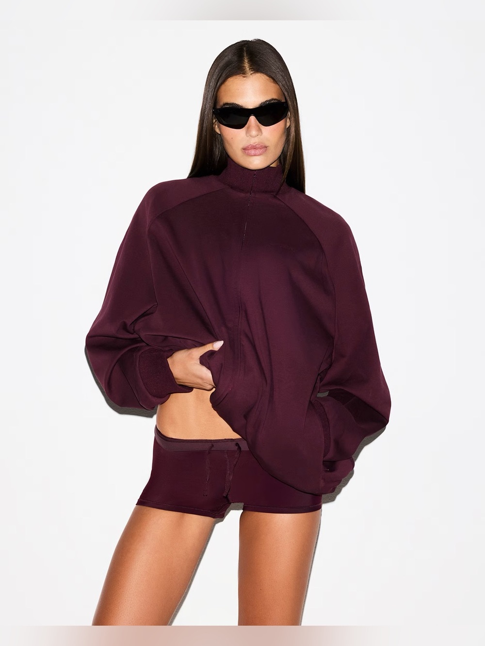 NWOT NikeSkims Matte tricot oversized track jacket. XS •CURRANT